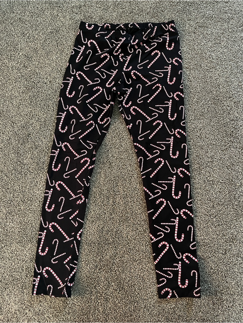 The Children's Place Black Leggings with Pink Candy Cane Print